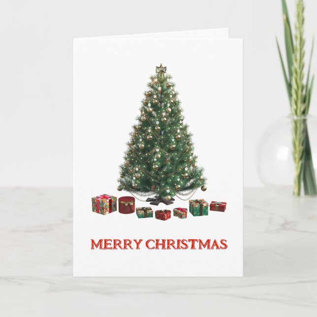 Frohe Weihnachten. Baum (Design 1) gefaltete Karte (Vorderseite)