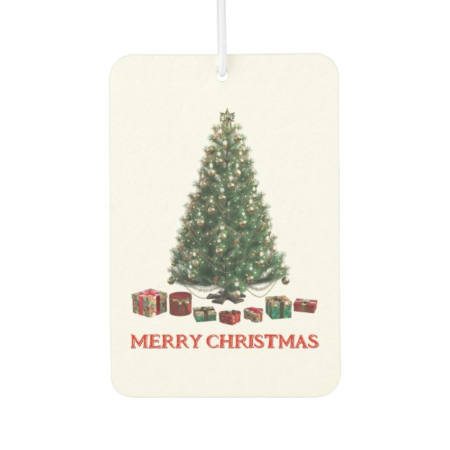 Frohe Weihnachten. Baum (Design 1) mit Geschenken Autolufterfrischer (Vorderseite)