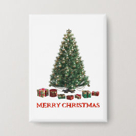 Frohe Weihnachten. Baum (Design 1) mit Geschenken Button