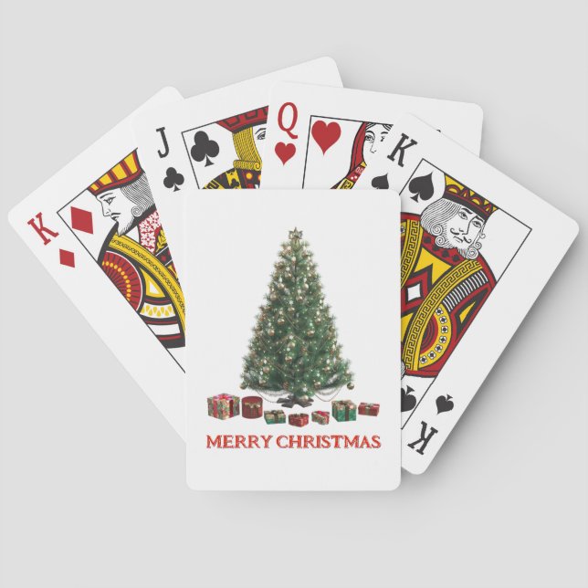 Frohe Weihnachten. Baum (Design 1) mit Geschenken Spielkarten (Rückseite)