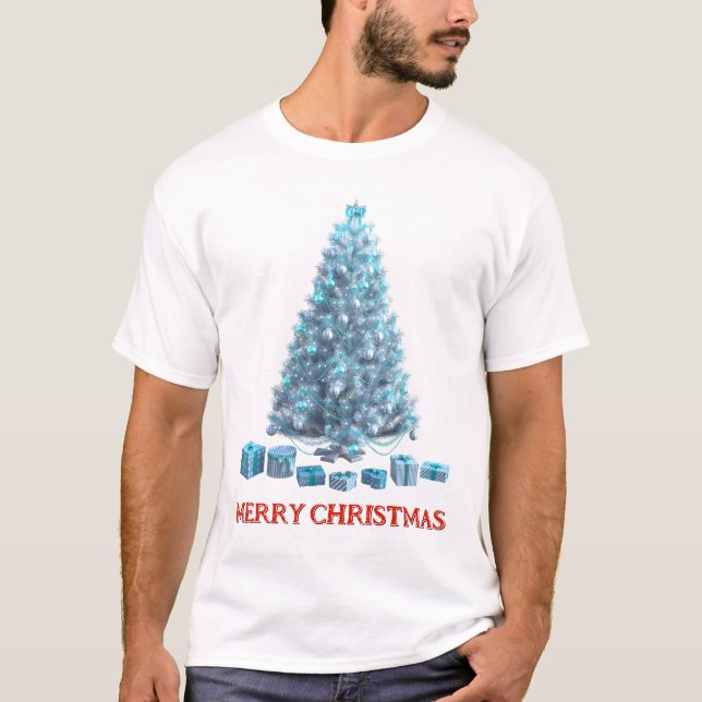 Frohe Weihnachten. Baum (Design 4) mit Geschenken T-Shirt (Vorderseite)