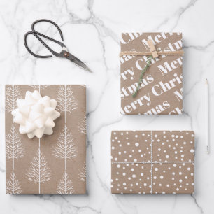 Frohe Weihnachten, Bäume, Polka Punkte rustikalen Geschenkpapier Set