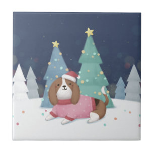 Frohe Weihnachten: Beagle Illustration Art Fliese