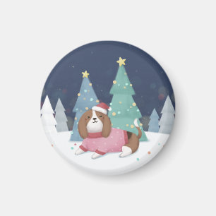 Frohe Weihnachten: Beagle Illustration Art Magnet