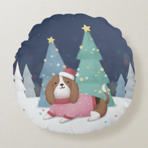 Frohe Weihnachten: Beagle Illustration Art Rundes Kissen