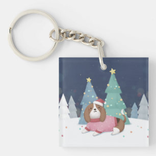 Frohe Weihnachten: Beagle Illustration Art Schlüsselanhänger