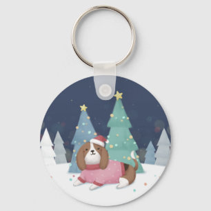 Frohe Weihnachten: Beagle Illustration Art Schlüsselanhänger