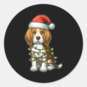 Frohe Weihnachten Beagle Santa Weihnachtslichter H Runder Aufkleber