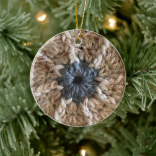 Frohe Weihnachten Beige Blue Yarn Foto Crocheter Keramik Ornament