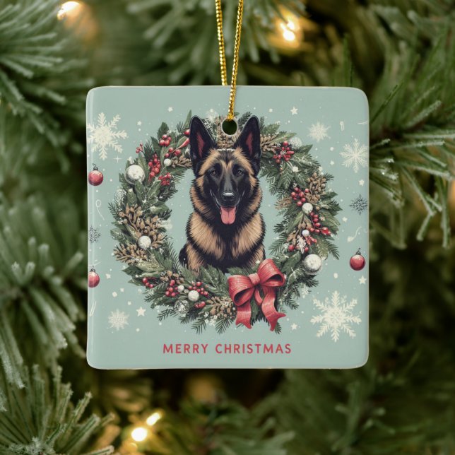 Frohe Weihnachten Belgisch Malinois Dog Xmas Keramikornament (Baum)