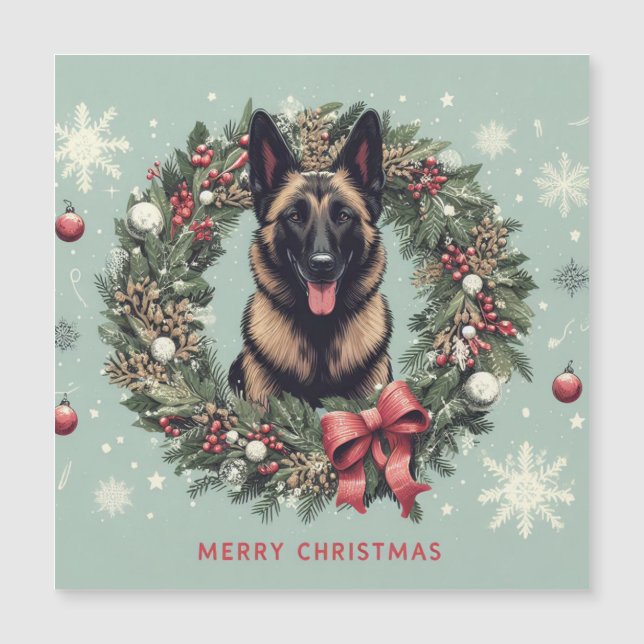 Frohe Weihnachten Belgisch Malinois Dog Xmas Magnetkarte (Vorderseite)