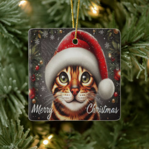 Frohe Weihnachten Bengalische Katze, Weihnachten B Keramikornament