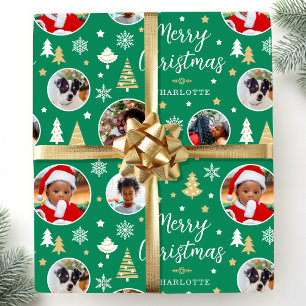 Frohe Weihnachten Benutzerdefiniertes Foto Kiefern Geschenkpapier