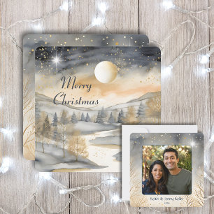 Frohe Weihnachten Berg Fluss Familienfoto Name Karte