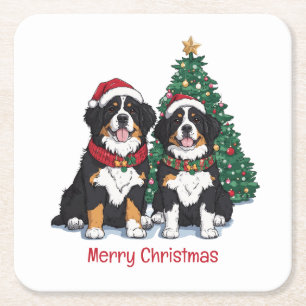 Frohe Weihnachten Berner Sennenhunde Rechteckiger Pappuntersetzer
