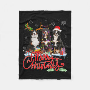 Frohe Weihnachten Bernese Berg Santa Reindeer Li Fleecedecke