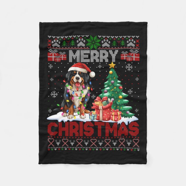 Frohe Weihnachten Bernese Mountain Dog Lover Ugly  Fleecedecke (Vorderseite)
