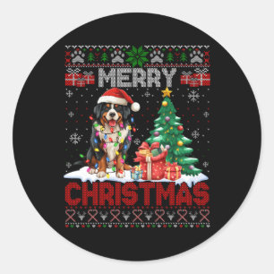 Frohe Weihnachten Bernese Mountain Dog Lover Ugly  Runder Aufkleber