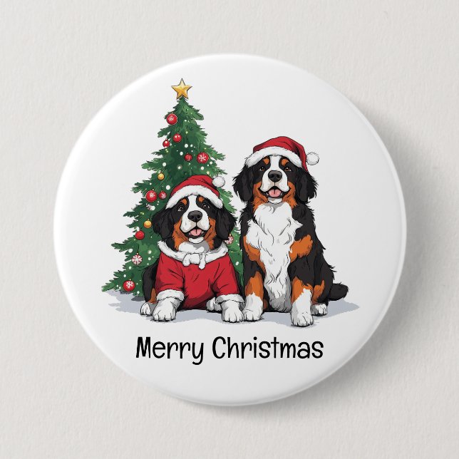 Frohe Weihnachten Bernese Mountain Hunde Button (Vorderseite)