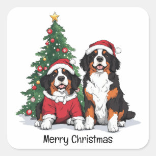 Frohe Weihnachten Bernese Mountain Hunde Quadratischer Aufkleber
