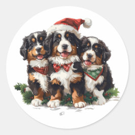 Frohe Weihnachten Bernese Mountain Hunde Runder Aufkleber