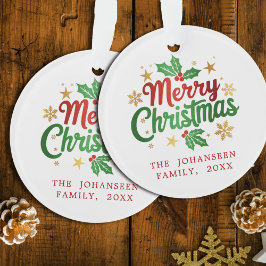 Frohe Weihnachten Berry Gold Stars Snowflakes Fami Ornament