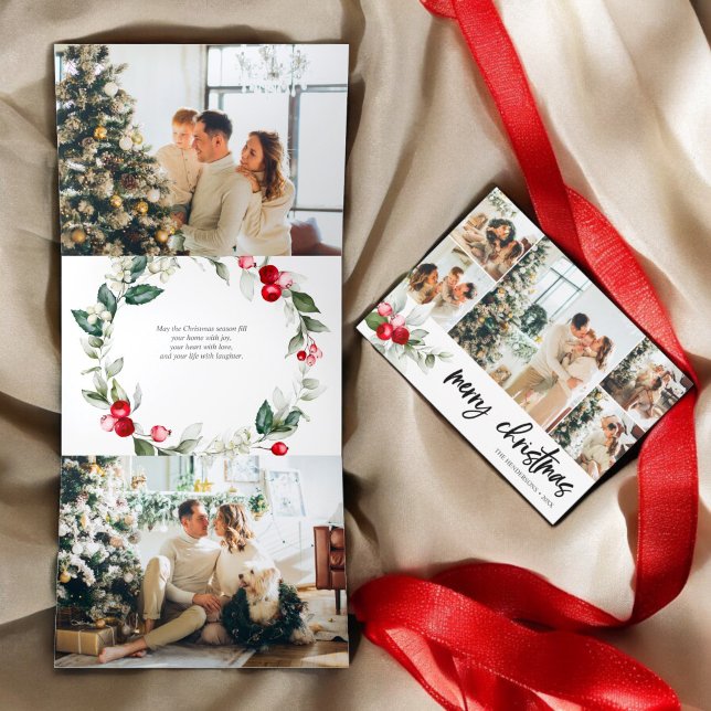 Frohe Weihnachten Berry Verlasse Foto Dreifach Gefaltete Urlaubskarte (Von Creator hochgeladen)