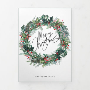 Frohe Weihnachten Berry Wreath Holiday Foto Card Dreifach Gefaltete Einladung
