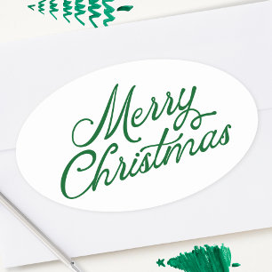 Frohe Weihnachten Beschriftung Grün und Weiß Ovaler Aufkleber