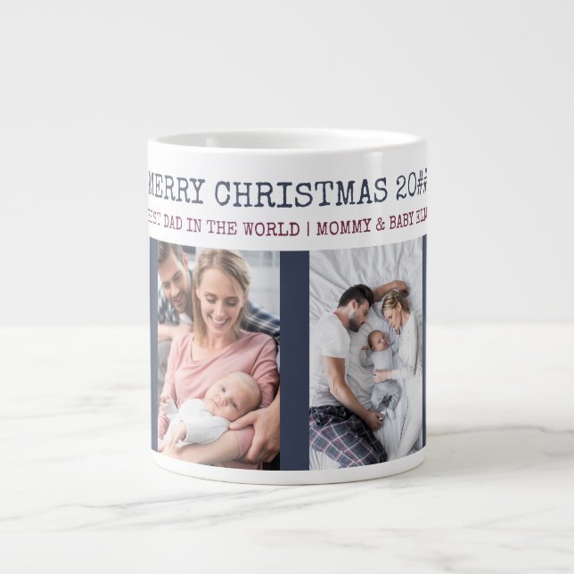 Frohe Weihnachten Bester Vater in World 4 Foto Jumbo-Tasse (Vorderseite)
