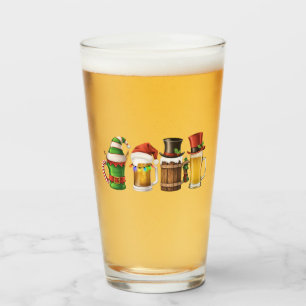 Frohe Weihnachten Biertrinkender Weihnachtsmann Bi Glas