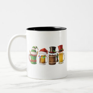Frohe Weihnachten Biertrinkender Weihnachtsmann Bi Zweifarbige Tasse