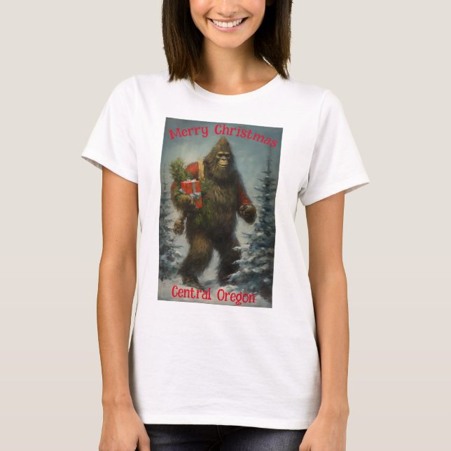 Frohe Weihnachten Bigfoot Central Oregon T-Shirt (Vorderseite)