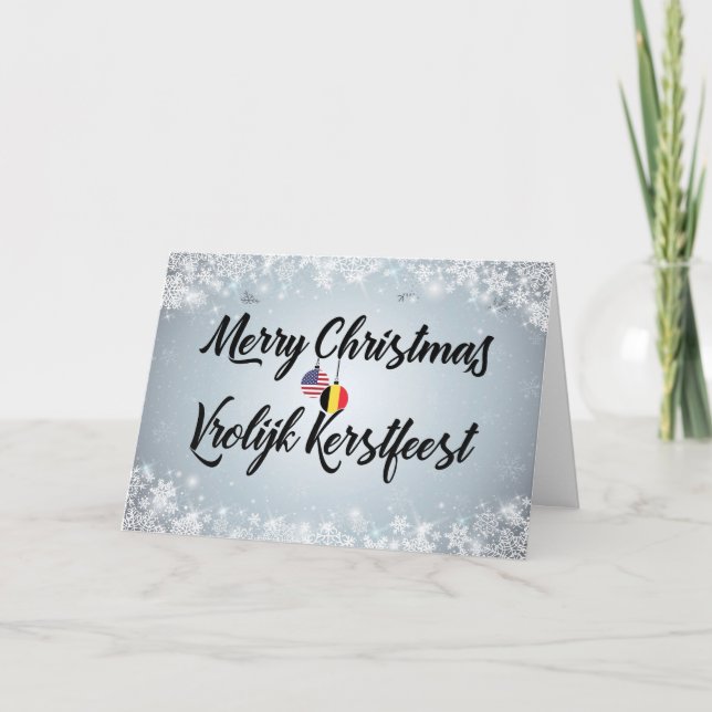 Frohe Weihnachten Bilingual Belgisch American Card (Vorderseite)