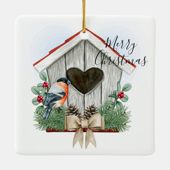 Frohe Weihnachten Birdhouse Keramikornament (Rückseite)