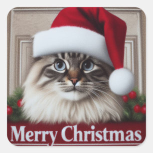 Frohe Weihnachten Birman Cat, Weihnachten Weihnach Quadratischer Aufkleber