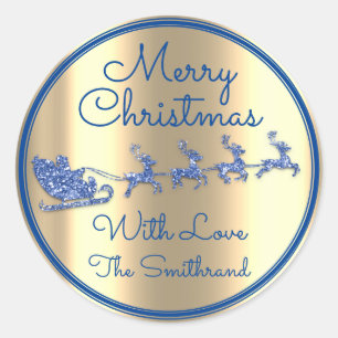 Frohe Weihnachten bis aus Blue Navy Glitzer Gold Runder Aufkleber