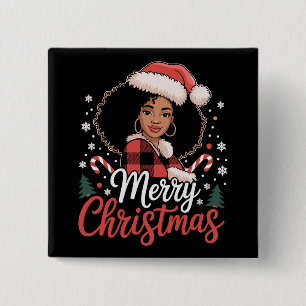 Frohe Weihnachten Black African Girl Weihnachtsman Button