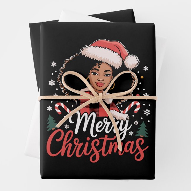 Frohe Weihnachten Black African Girl Weihnachtsman Geschenkpapier Set (Beispiel)