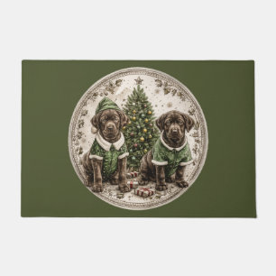 Frohe Weihnachten Black Labrador Retriever Welpe Fußmatte