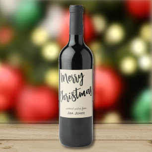 Frohe Weihnachten Black & Pearl, Name auf Set von Weinetikett