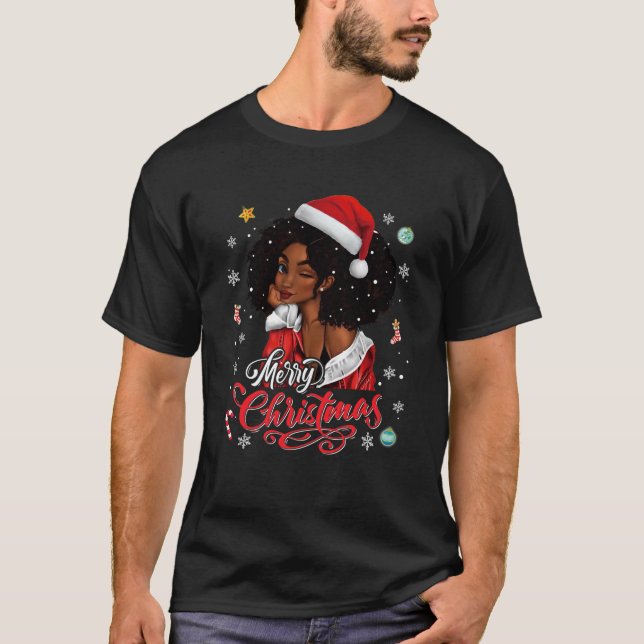Frohe Weihnachten Black Queen Girl African Santa M T-Shirt (Vorderseite)