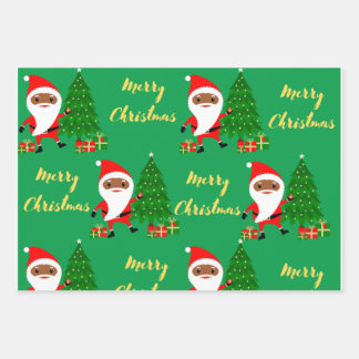 Frohe Weihnachten Black Santa Geschenkpapier Set