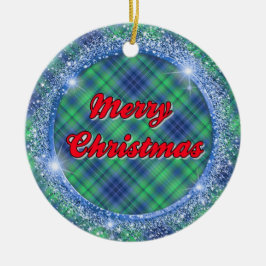 Frohe Weihnachten Blau Karierte Imitate Glitzer Ra Keramik Ornament