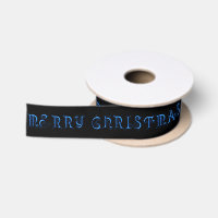 Frohe Weihnachten Blau Satin Ribbon