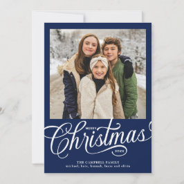 Frohe Weihnachten Blau Schrift Familienfoto
