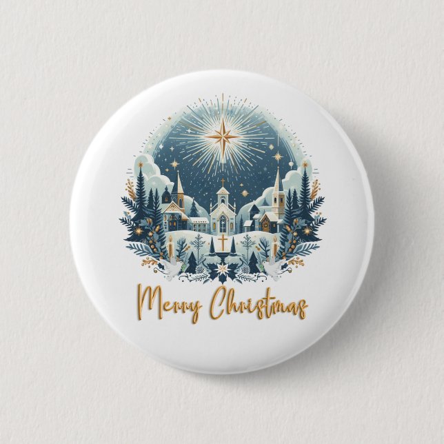 Frohe Weihnachten Blau und Gold Button (Vorderseite)