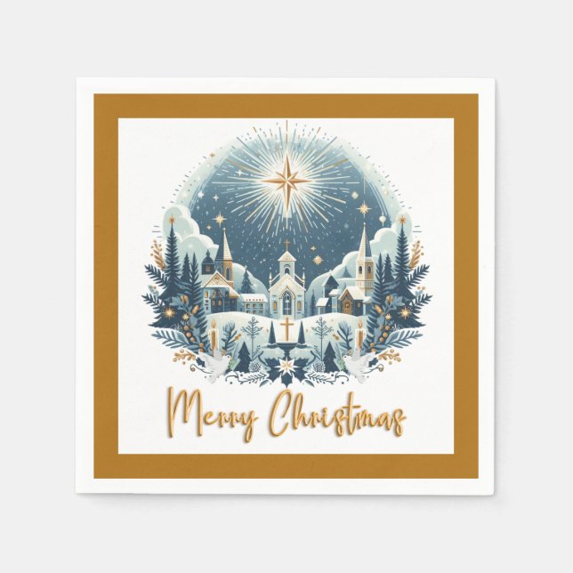 Frohe Weihnachten Blau und Gold Serviette (Vorderseite)