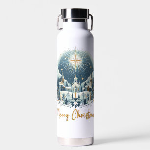 Frohe Weihnachten Blau und Gold Trinkflasche