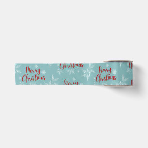 Frohe Weihnachten Blau und Schneeflocken Satinband
